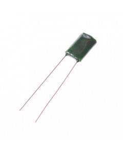 Greenie 100nF (0.1uF) / 63V polyester film capacitor, radial