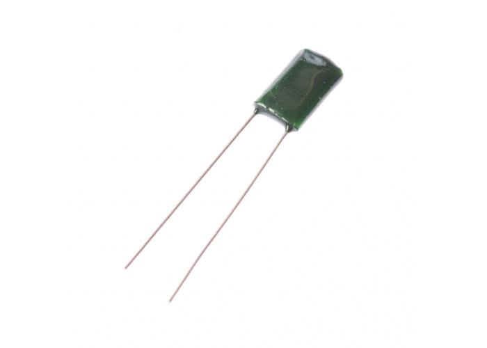 Greenie 1nF (0.001uF) / 63V polyester film capacitor, radial