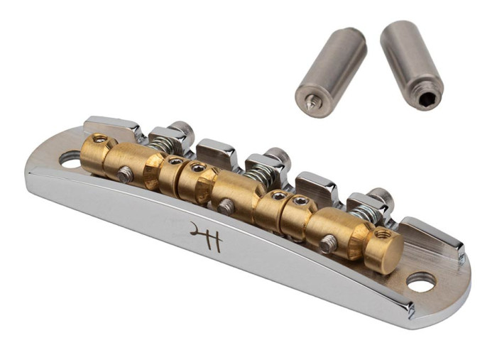 ギター Halon Guitar Parts ms-58 brass-V.S Halon offset guitar bridge, metric posts, full MS-58 brass, chrome